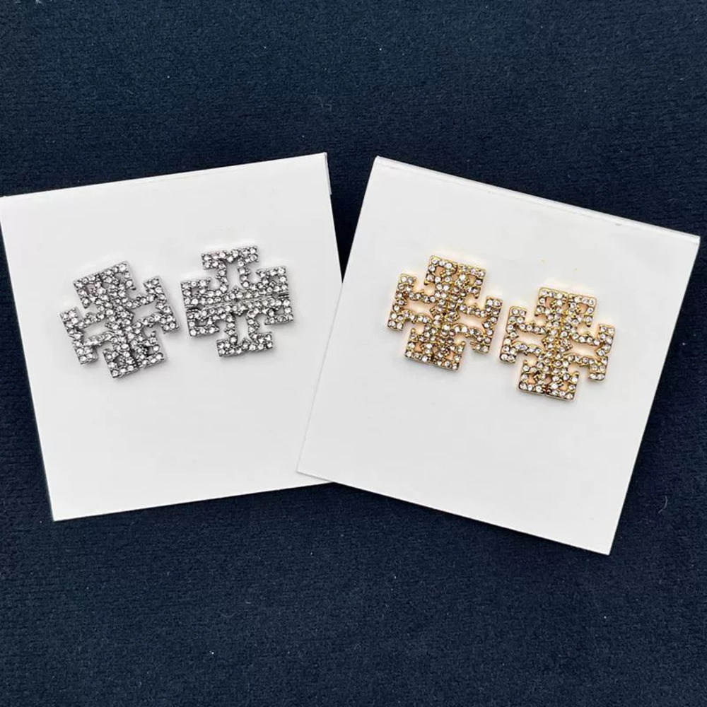 Tory Burch Gold Plated Copper Double Phoenix Hollow Letter Full Diamond Earrings